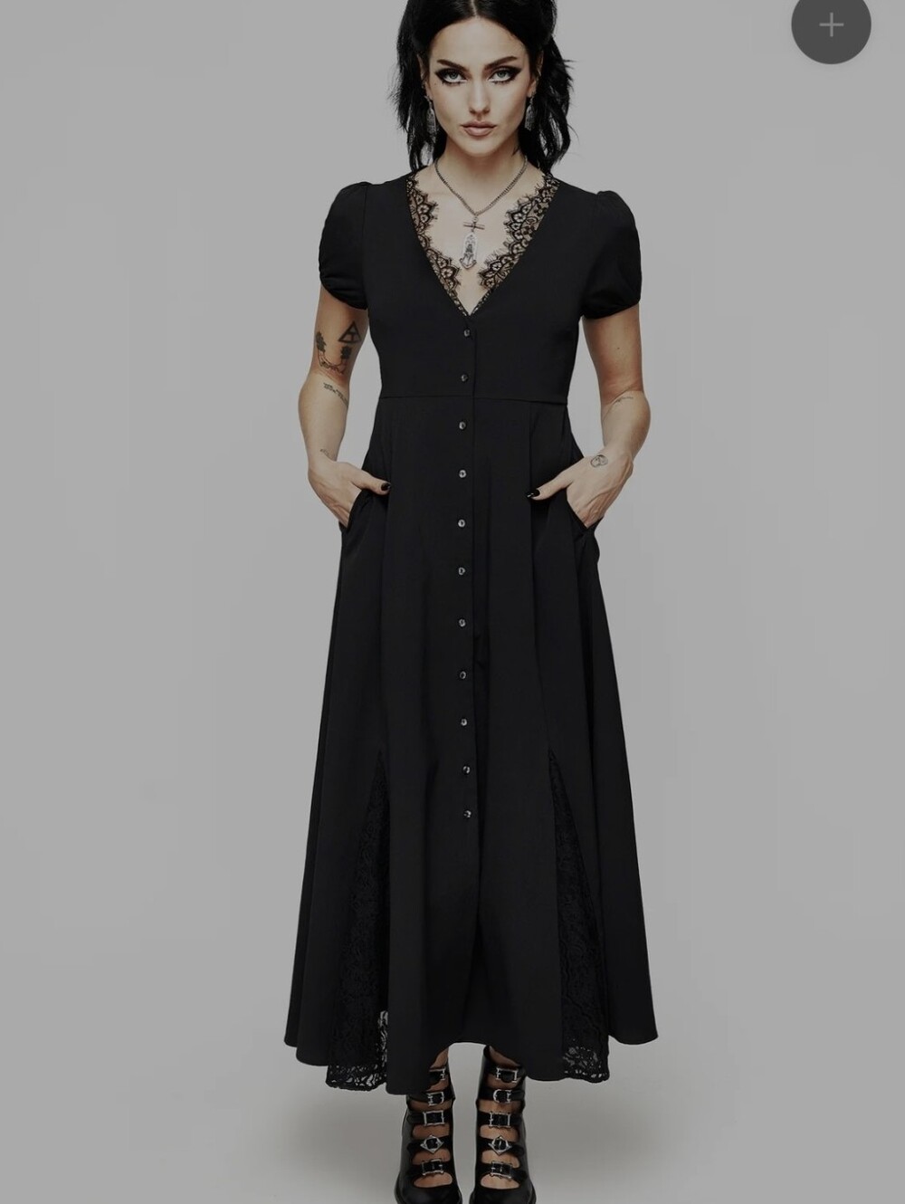 Disterbia Taissa Floral Lace Button Up Midaxi Dress